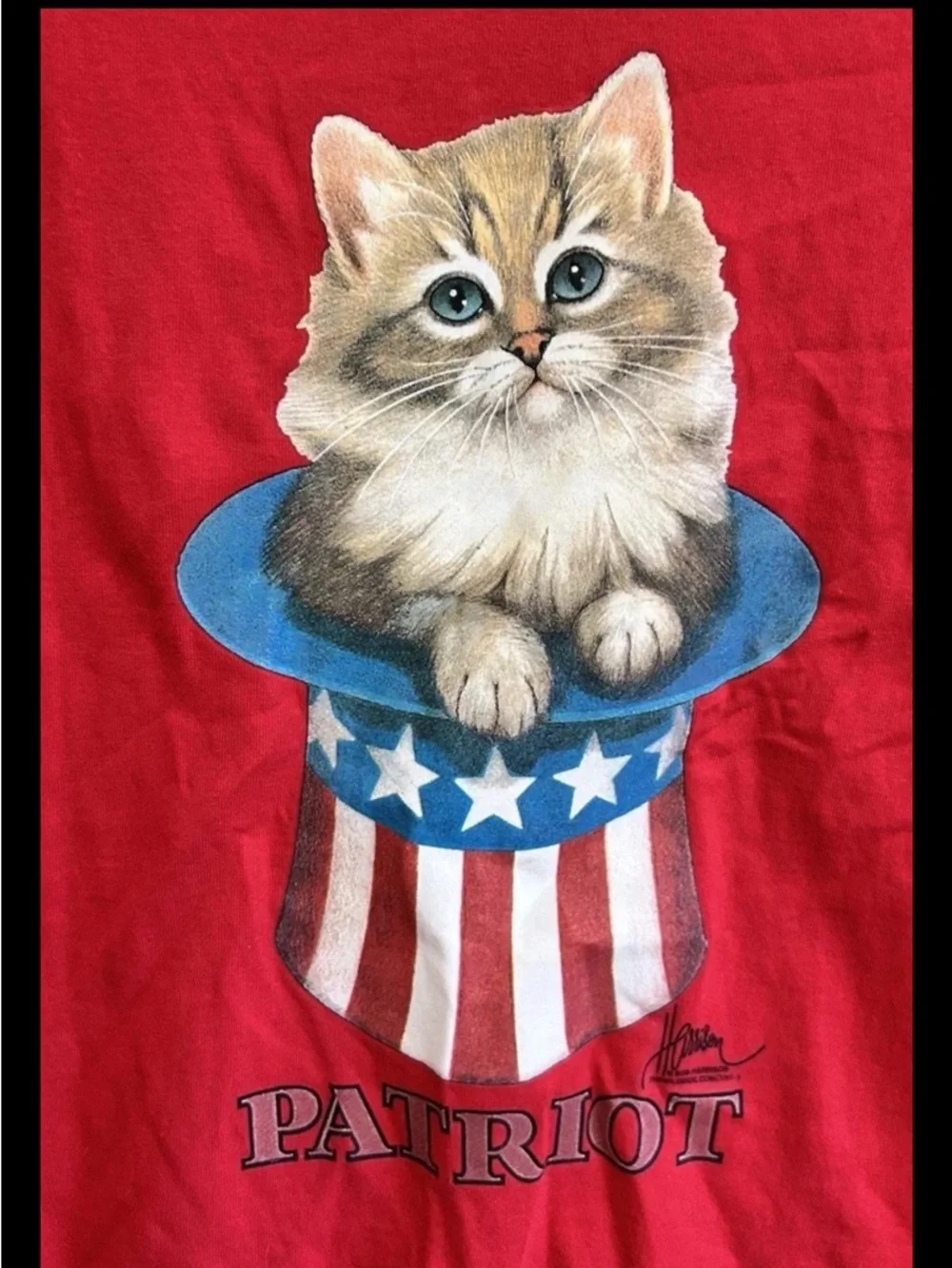 Vintage Patriotic Cat T- Shirt Size Large Red Double Stitch Unused Stock NWT
